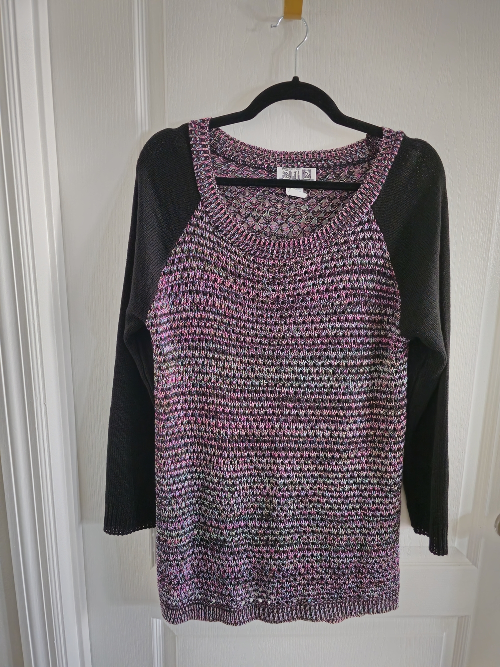 Women's Pink & Black Marled Knit Scoop Neck Sweater